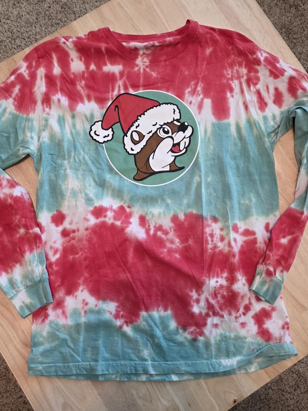 Tie-Dye Holiday Graphic Long Sleeve Tee - Red & Teal